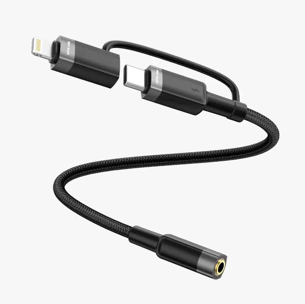 Green Lion 2 IN 1 AUDIO CABLE 12CM USB-C, LIGHTNING TO 3.5 MM JACK 